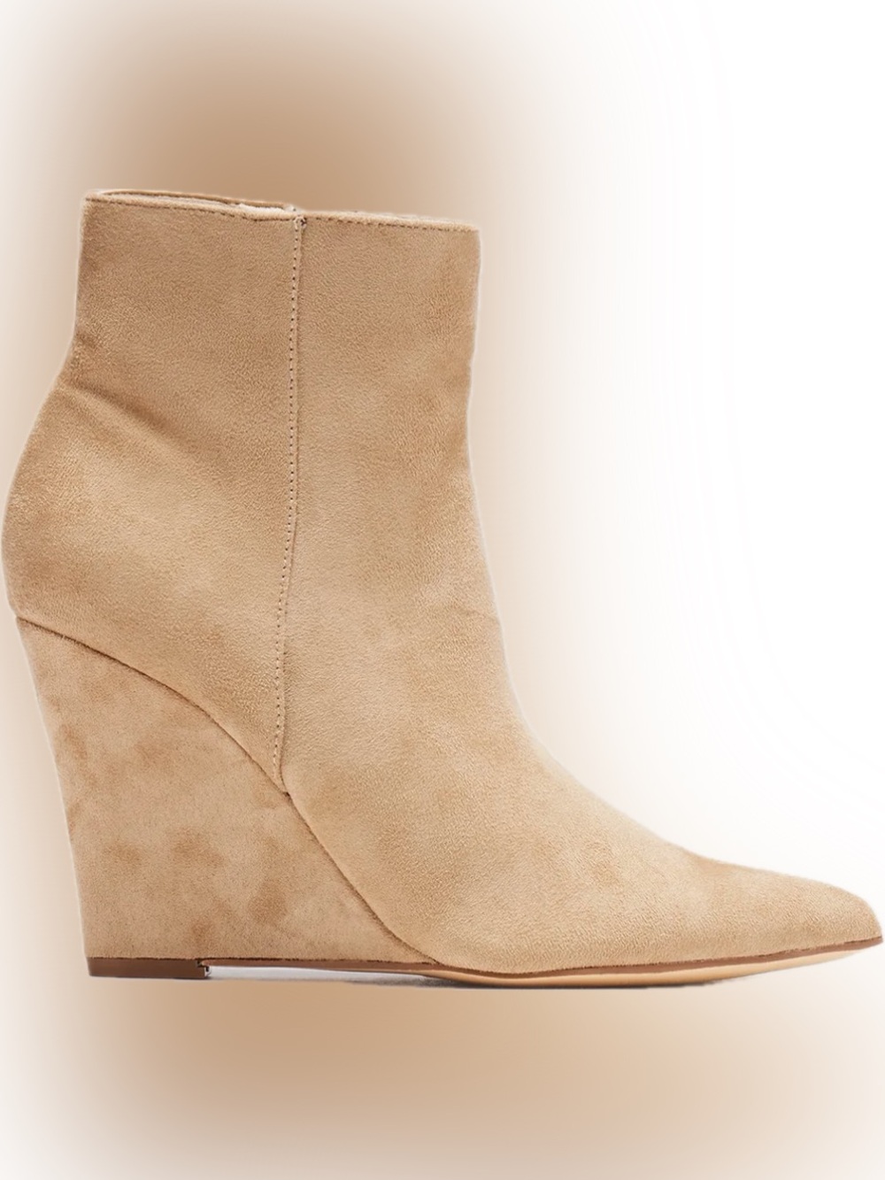 Taupe Suede Wedge Ankle Bootie - Women's